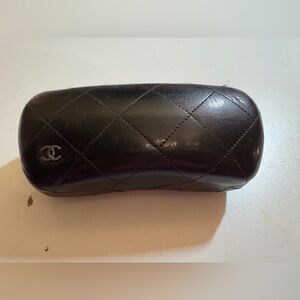CHANEL Black leather sunglasses Case